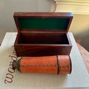 Vintage Leather and Wood Telescope with Box